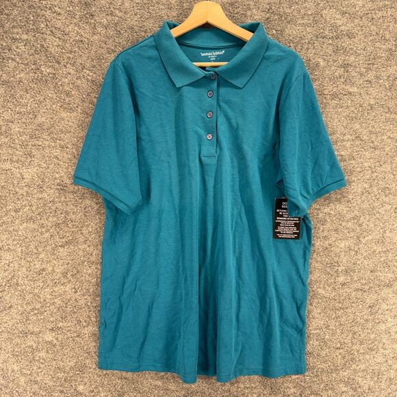New Woman Within Polo Shirt Women L Large Blue Button Up Collared Short Sleeve - Picture 1 of 9